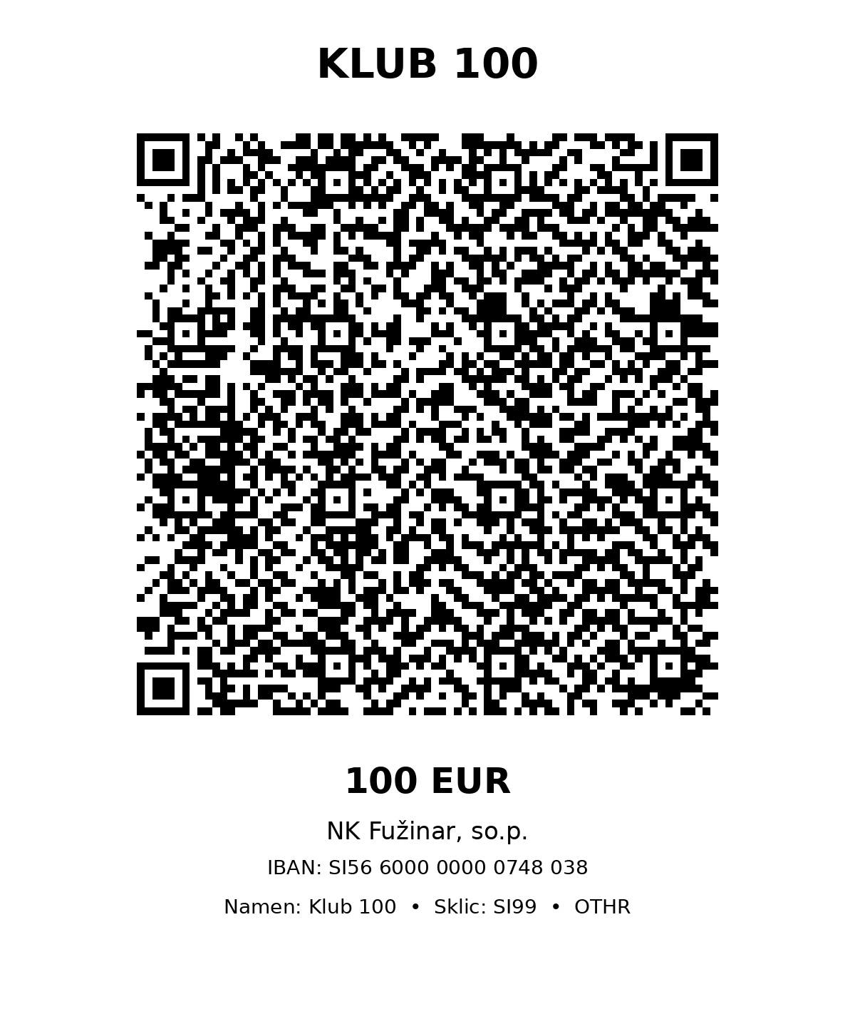 UPN QR koda za članarino Klub 100 (100 EUR)
